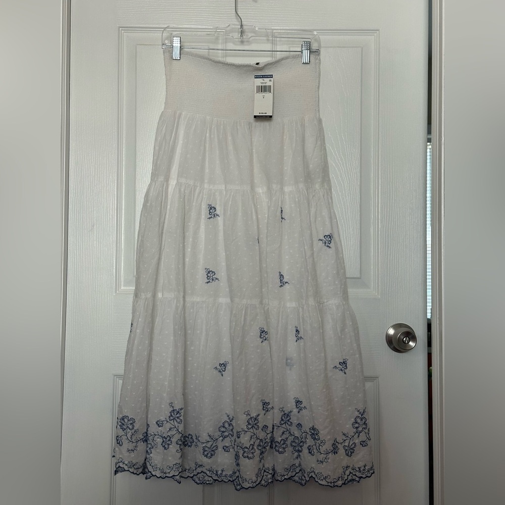 Lauren Ralph Lauren Cotton Swiss Dot Midi Skirt Sz:2(XS) NWT